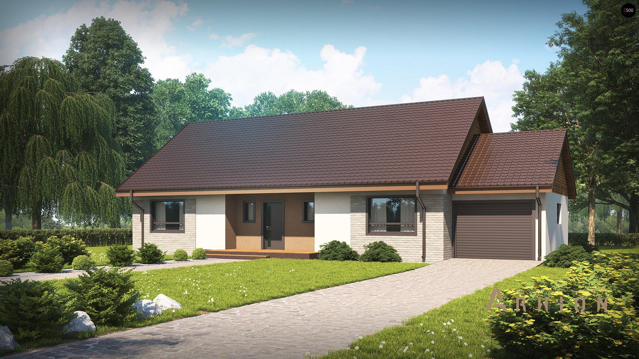 1. Проект одноэтажного дома в современном стиле с двускатной кровлей, Z98 L GP, площадью - 143 кв c терассой, гаражом